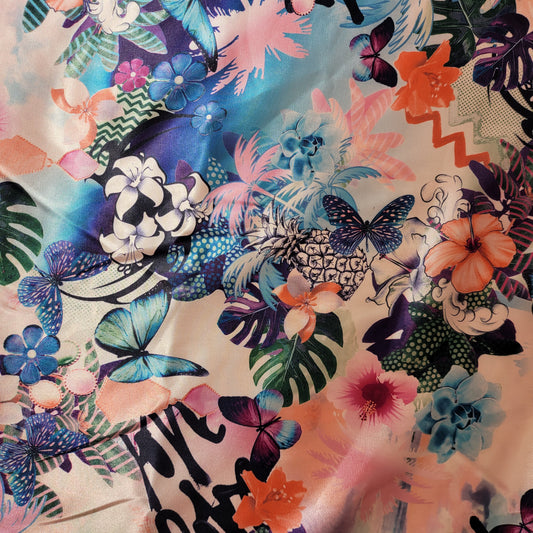 Blumenmuster, bedruckter Seidensatin, Kleiderstoff, 147,3 cm, Meterware (Farbe 3)