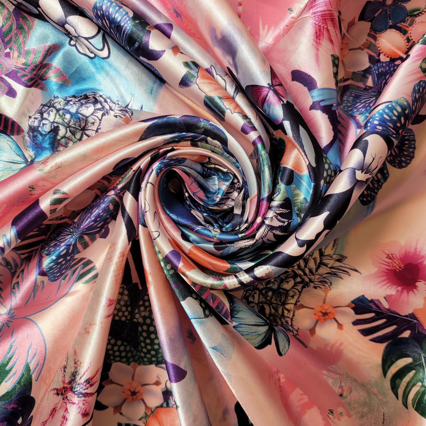 Blumenmuster, bedruckter Seidensatin, Kleiderstoff, 147,3 cm, Meterware (Farbe 3)