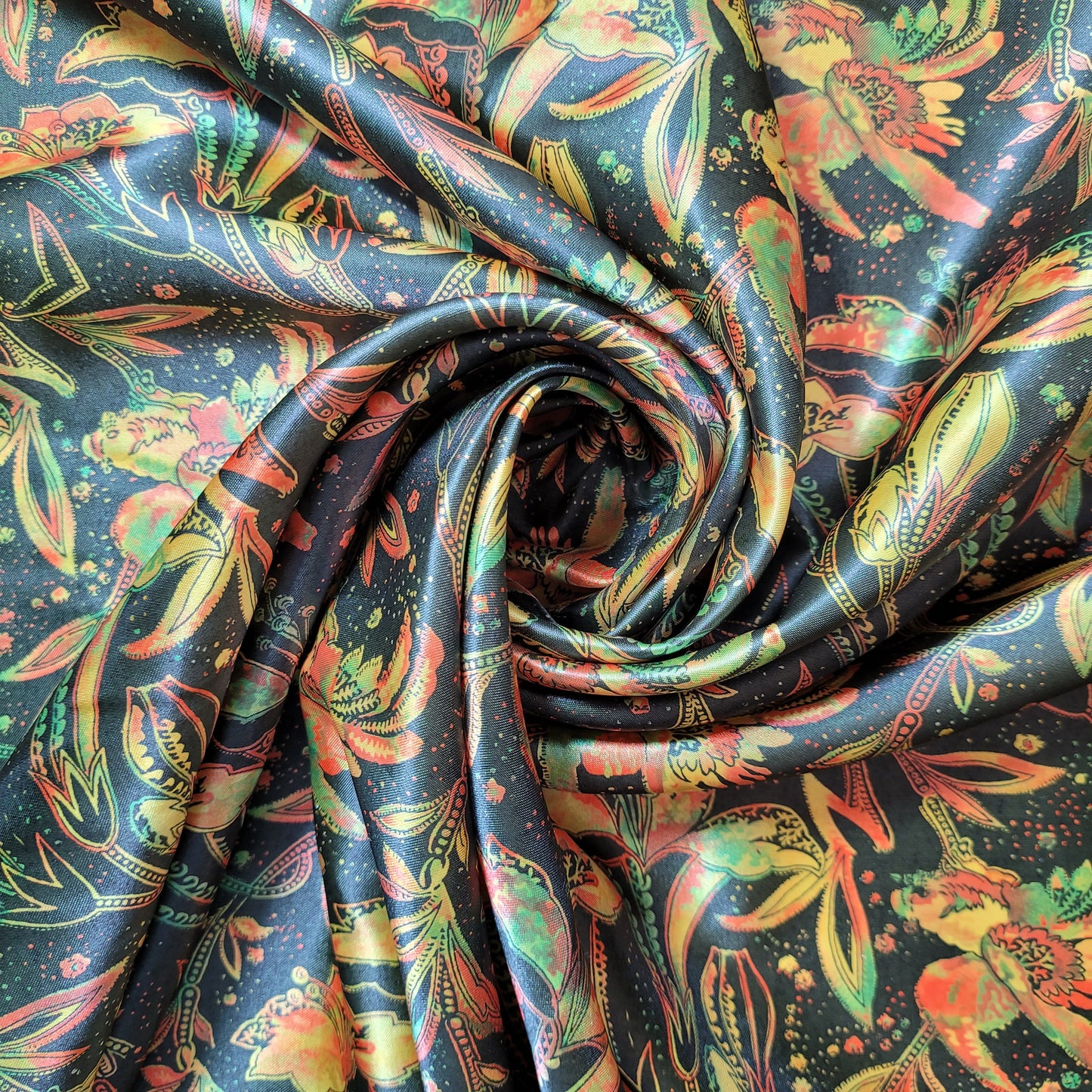 Yellow Tropical Floral Printed Satin Fabric 58" Wide – By the Meter, Dress & Draping Material