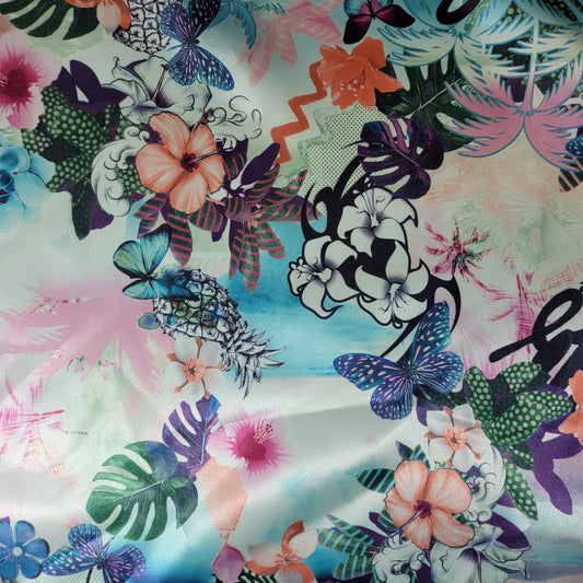 Floral Butterfly Printed Satin Fabric 58" Wide – By the Meter, Dress & Draping Material