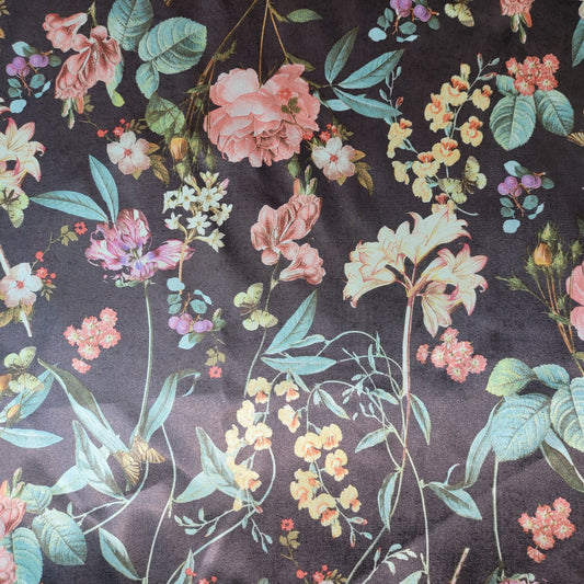 Black Floral Printed Satin Fabric 58" Wide – By the Meter, Dress & Draping Material