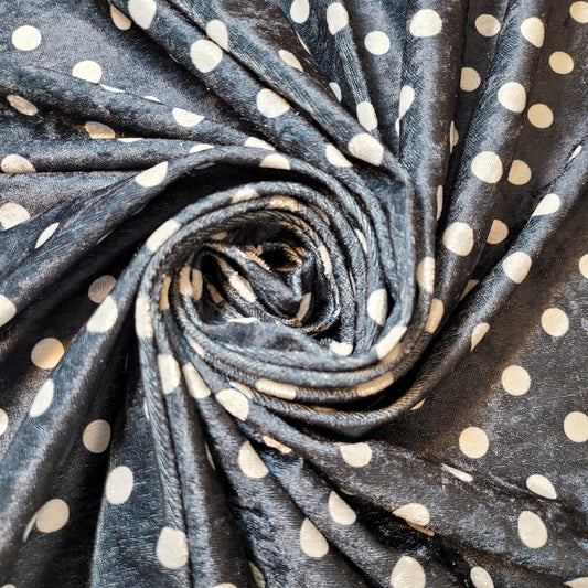 Black Polka Crush Velour Velvet Fabric 58" Wide – By the Meter, Dress, Upholstery & Craft Material
