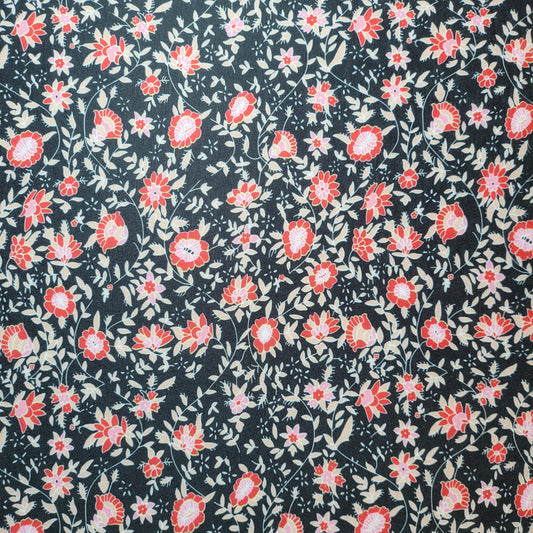 Black Floral Viscose Dead Stock Jersey Stretch Fabric Dress Craft Costume Material 58" By Meter