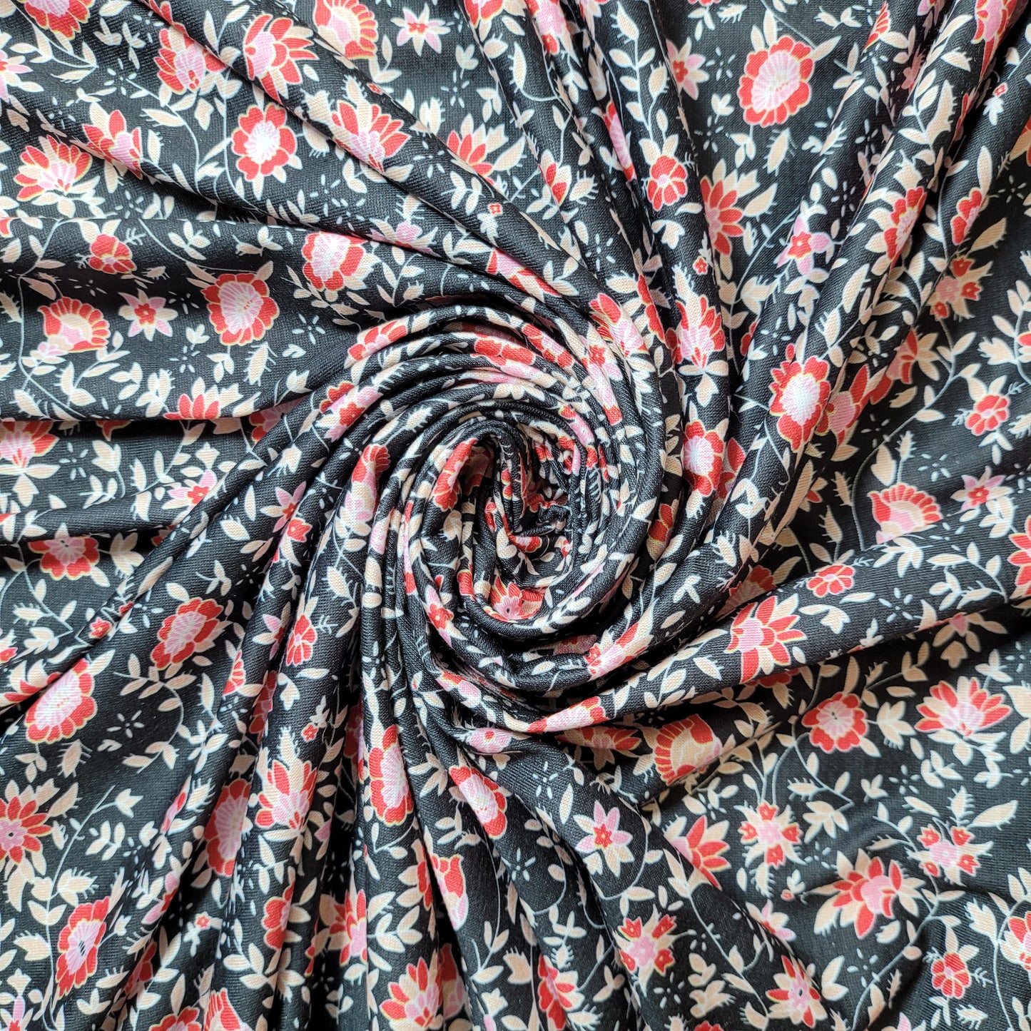 Black Floral Viscose Dead Stock Jersey Stretch Fabric Dress Craft Costume Material 58" By Meter
