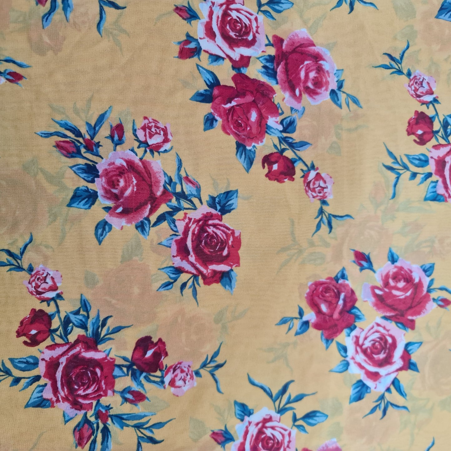 Yellow Floral Crepe Material Dress Craft Decor Fabric 44" By the Meter