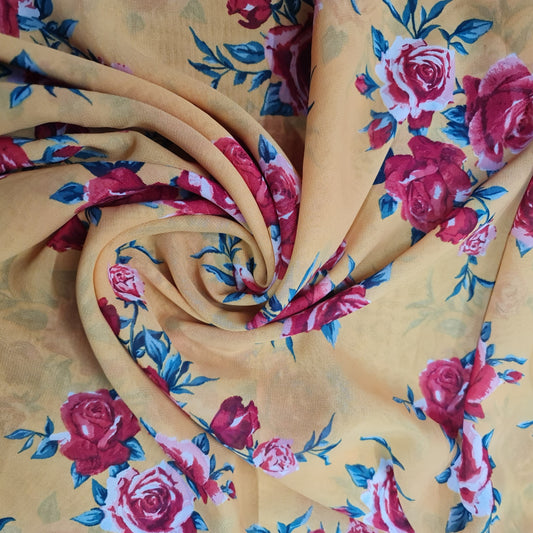 Gelbes Blumen-Kreppmaterial, für Kleider, Bastel- und Dekorationsstoffe, 111,8 cm, Meterware