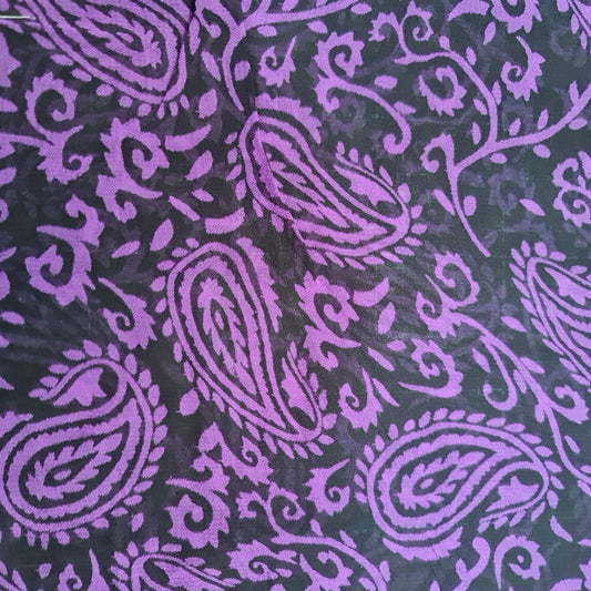 Black Purple Paisley Moss Crepe Material Dress Craft Decor Fabric 44" By the Meter