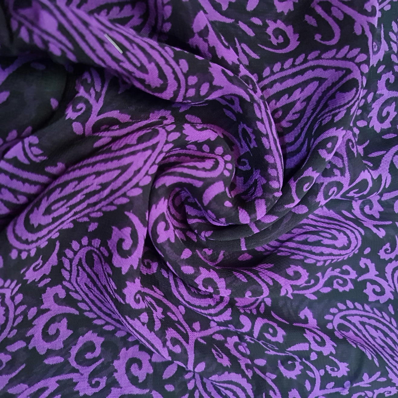 Black Purple Paisley Moss Crepe Material Dress Craft Decor Fabric 44" By the Meter