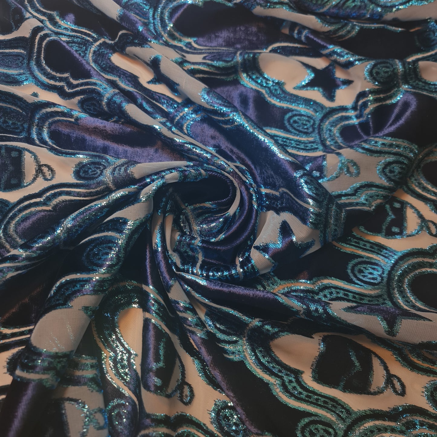 Blue Metallic Star Velvet Fabric – Shiny Foil Cosmic Pattern Chiffon Devore  Dress Craft Costume Material 44" by the Meter (Copy)