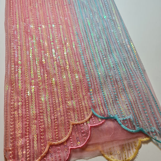 Zitronen-/Korallenfarbener Pailletten-Dekorstoff, neuartiges Netz, Bling Pride, Hochzeitskleid-Material, 111,8 cm, Meterware