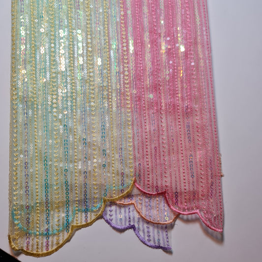 Türkis/Pfirsich, Multi Pailletten Dekor Stoff Neuheit Mesh Bling Pride Hochzeitskleid Material 44" Meterware