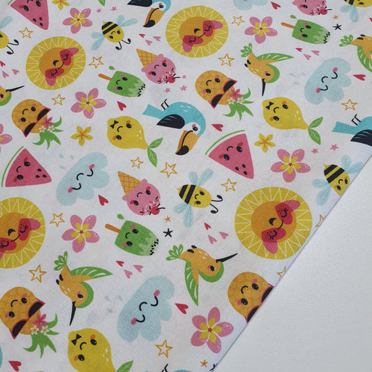 Summer Beach Fruits 100% Cotton fabric Sweets Fruits, Treats & Macarons 44” wide perfect for Quilting, Crafts, Kidswear