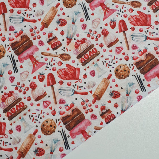 Cake Making Bakery 100% Cotton fabric Sweets Fruits, Treats & Macarons 44” wide perfect for Quilting, Crafts, Kidswear