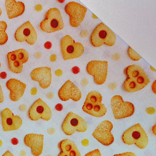 Deliciously Sweet 100% Cotton Fabric: Treats, Fruits & Macarons - 44” Wide for Quilting  (Biscuit Hearts)