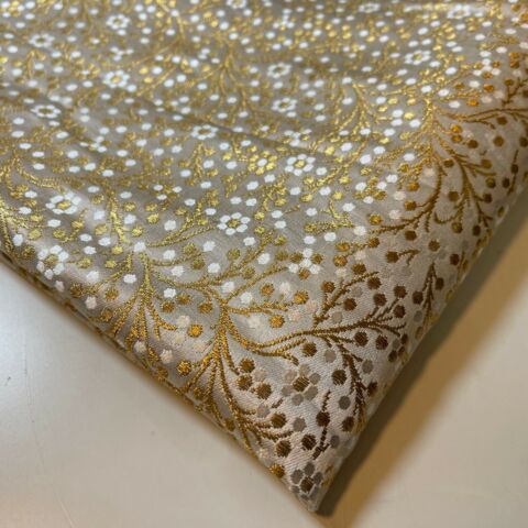 Cream Ditsy Floral Brocade Material Jacquard Indian Banarasi Dress Craft Costume Curtain Fabric 44" By The Meter