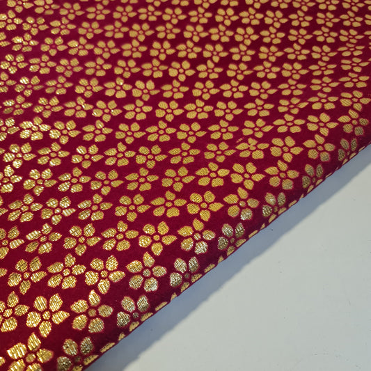 Magenta Gold Glitter Foil Lame Material Emboss Velvet Floral Flock Décor Craft Dress Fabric 44" By Meter