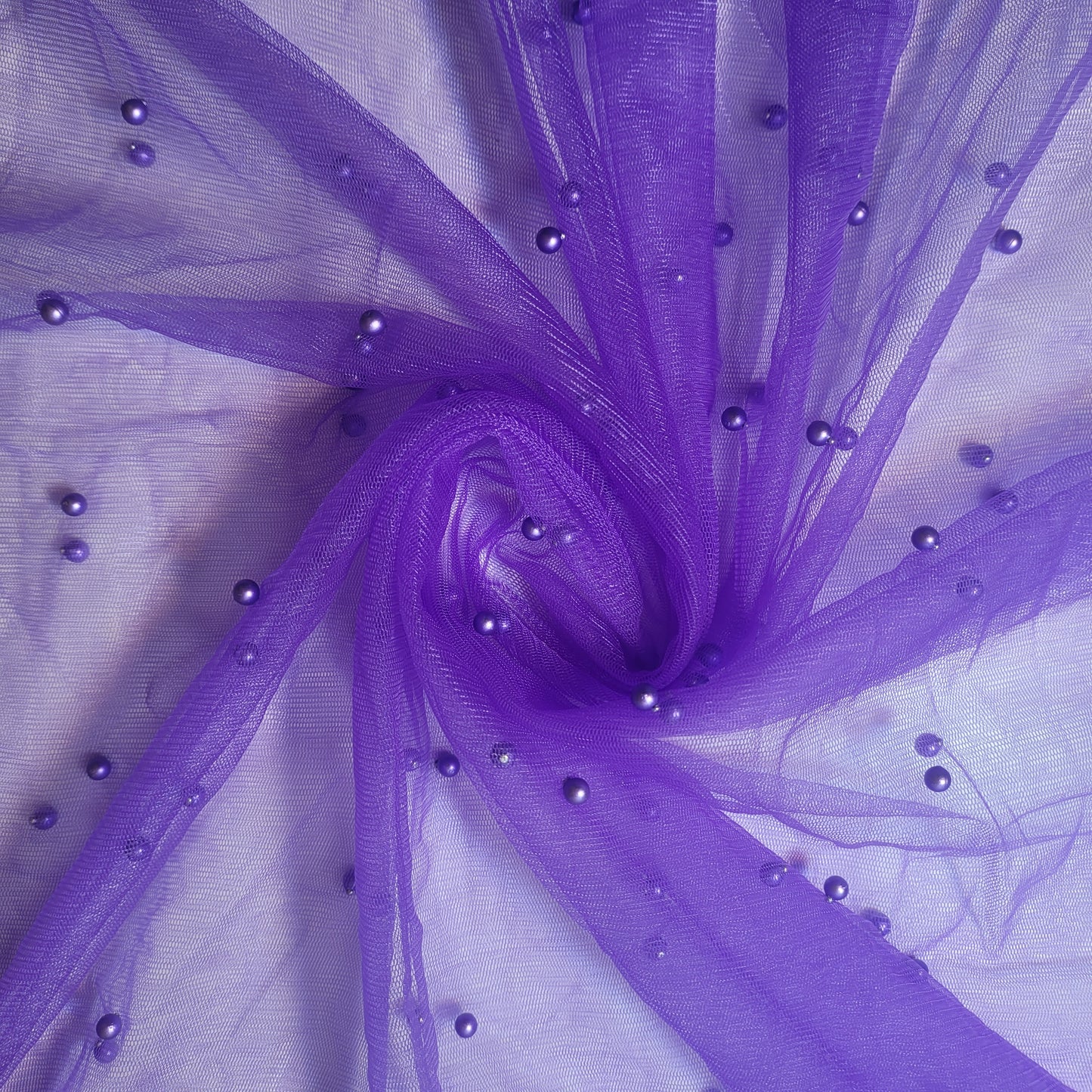 Purple Pearl Beaded Soft Tulle Mesh Fabric Embellished Net Material 58" Wide By The Meter