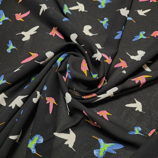 Black Wood Pecker Bubble Crepe Floral Dress Material Soft Polyester Craft Drape Fabric 58" Meter