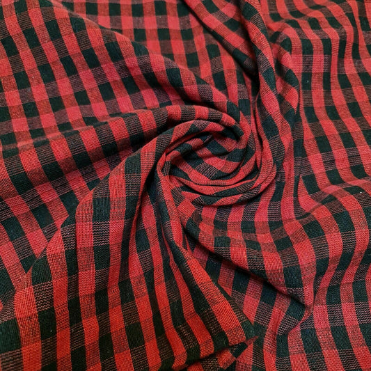Red Gingham Check Cotton Fabric - 1/8 Inch Squares - Craft Material Sold By Metre