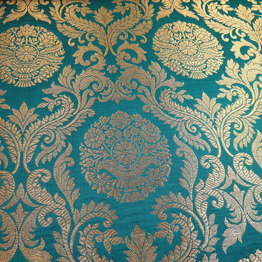 Ornamentaler Paisley Gold Metallic Druck Indischer Banarasi Brokat Stoff Meterware