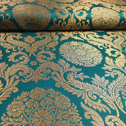 Ornamentaler Paisley Gold Metallic Druck Indischer Banarasi Brokat Stoff Meterware