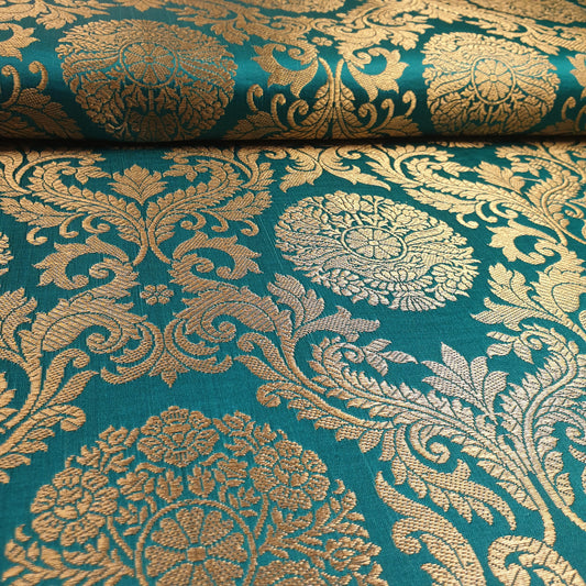 Ornamentaler Paisley Gold Metallic Druck Indischer Banarasi Brokat Stoff Meterware