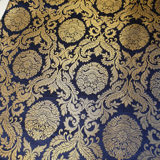 Ornamentaler Paisley Gold Metallic Druck Indischer Banarasi Brokat Stoff Meterware