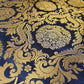 Navy Banarasi Brocade Fabric with Gold Floral Zari Work Dress Craft Costume Upholstery Material 44" By The Meter