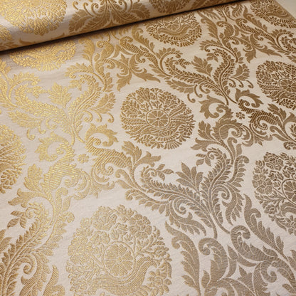 Ornamentaler Paisley Gold Metallic Druck Indischer Banarasi Brokat Stoff Meterware