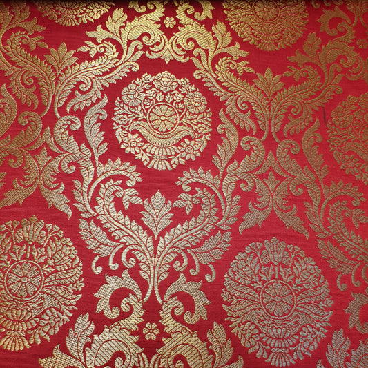 Ornamentaler Paisley Gold Metallic Druck Indischer Banarasi Brokat Stoff Meterware