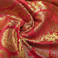 Red Banarasi Brocade Fabric with Gold Floral Zari Work Dress Craft Costume Upholstery Material 44" By The Meter