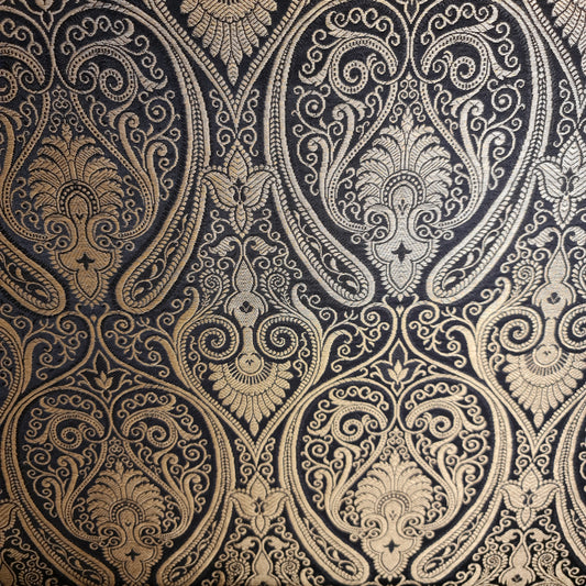 Black Double Paisley Gold Metallic Banarasi Brocade Fabric | Dress, Craft & Décor Material | 44" Wide By the Meter