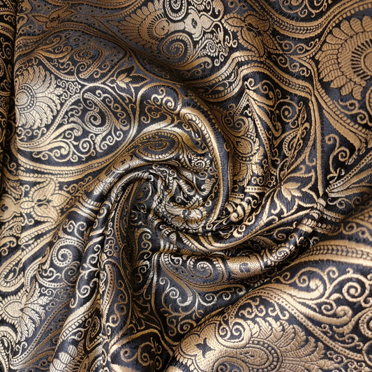 Black Double Paisley Gold Metallic Banarasi Brocade Fabric | Dress, Craft & Décor Material | 44" Wide By the Meter