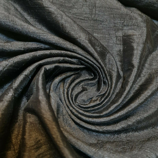 Black Plain Raw Silk Faux Dupion 100% Polyester Upholstery Fabric Bridal Material 44" By The Meter