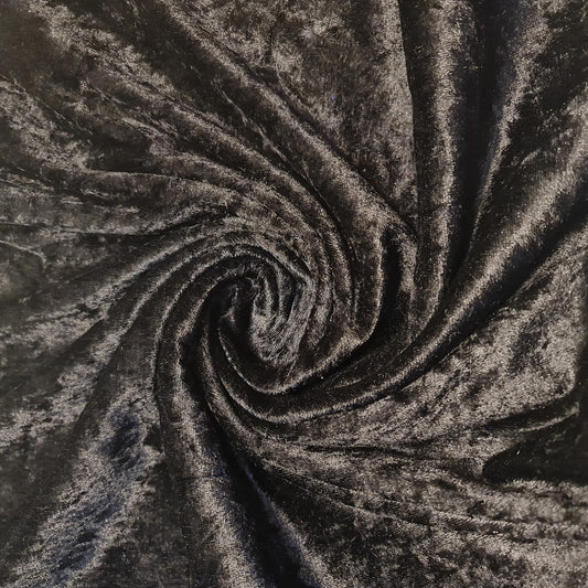 Black Plain Crushed Velvet Fabric Material Stretch Velour 58" / 150cm wide by the Meter