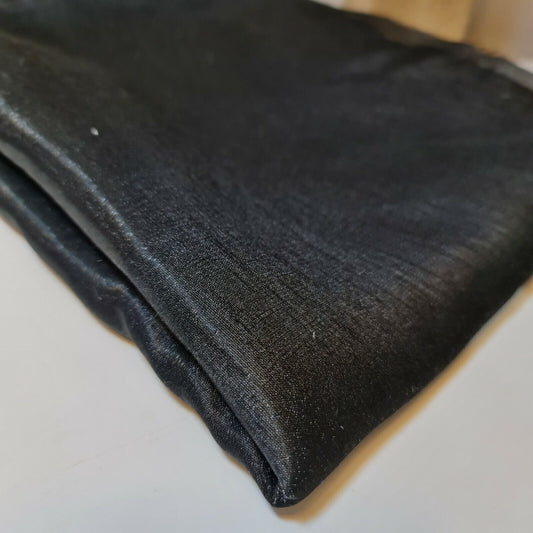 BLACK 100% Polyester Plain Faux Dupion Raw Silk Satin Finish Dressmaking Fabric 44" By Meter