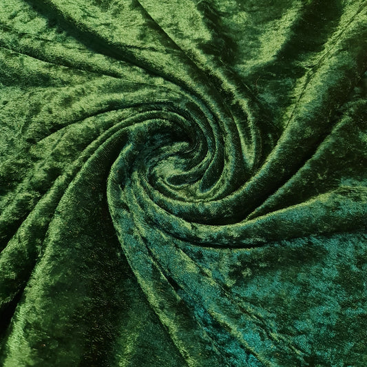 Bottle Green Plain Crushed Velvet Fabric Material Stretch Velour 58" / 150cm wide by the Meter