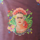 Burgundy Frida Kahlo Floral Digital Print Faux Raw Silk Fabric Dress Craft Quilting Material 44" By The Meter