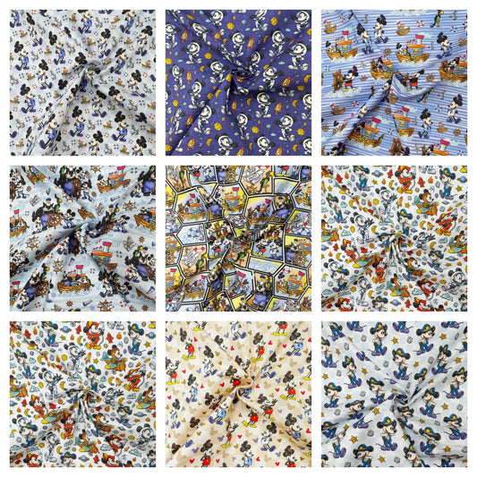 Steamboat Willie Cotton Percale Fabric | Lightweight 200 Thread Count 100% Cotton 44" (112cm) Wide Dressmaking & Craft Fabric 12M Roll (Folded)