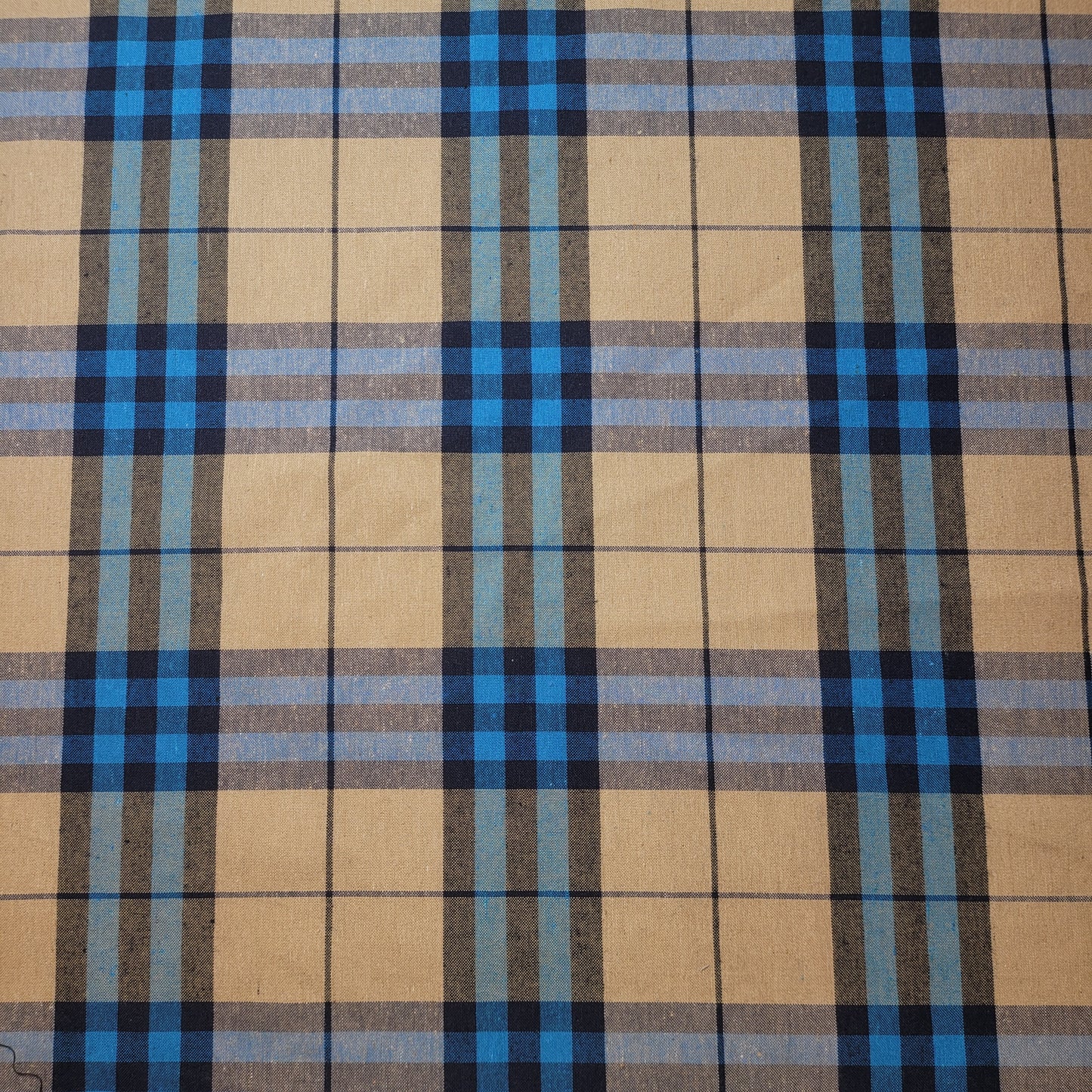 Beige Blue 100% Cotton Tartan Check Plaid / Stripe Dress Fabric Craft Quilting Material 58"