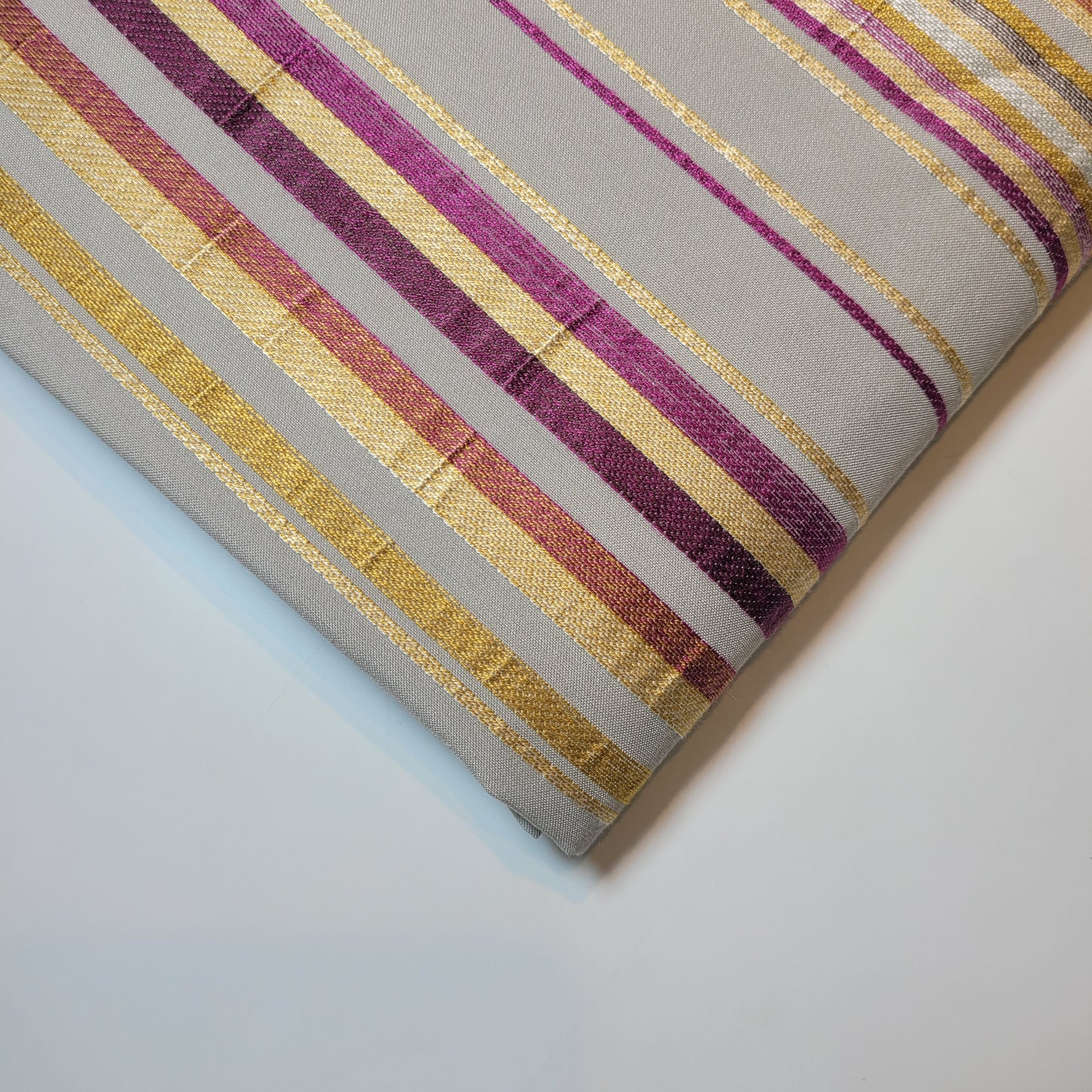 * Clearance * Geometric Stripes & Tartan Chenille Tapestry-Inspired Medium to Heavyweight Curtain & Upholstery Fabrics – 58" Wide",  Sold by the Meter (Beige Cameo Stripe)