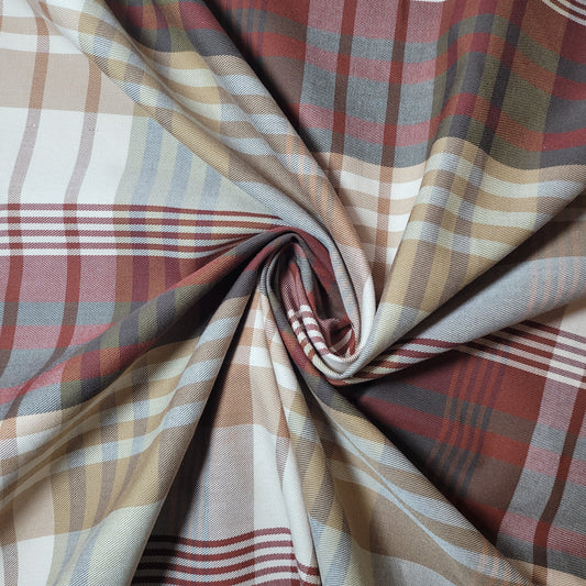Beige Maroon Tartan Check Polyester Medium Weight Material Curtain & Upholstery Fabrics – 58" Wide" Sold by Meter