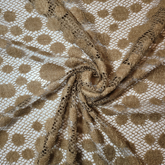 Beige Spot Stretch Floral Bridal Lace Fabric Polyester Mesh Elastane Blend Dress Material 58" By The Meter
