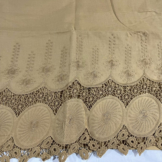 Beige Cotton Floral Embroidery Fabric Lace Broderie Anglaise Dress Craft Material 44" By the Meter