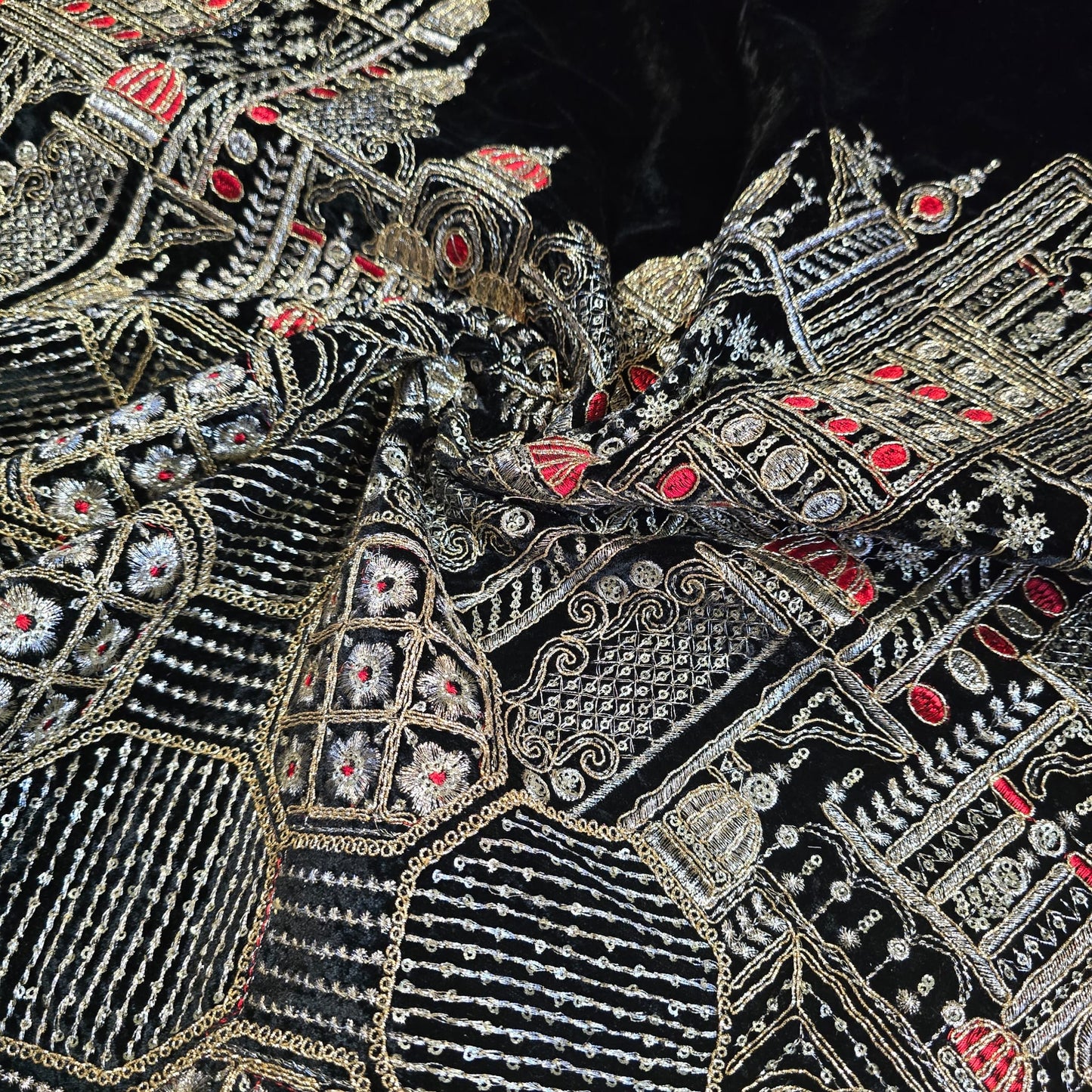 Black Velvet Fabric Gold Palace Embroidery Indian Wedding Bridal Dress Material 58" by Meter