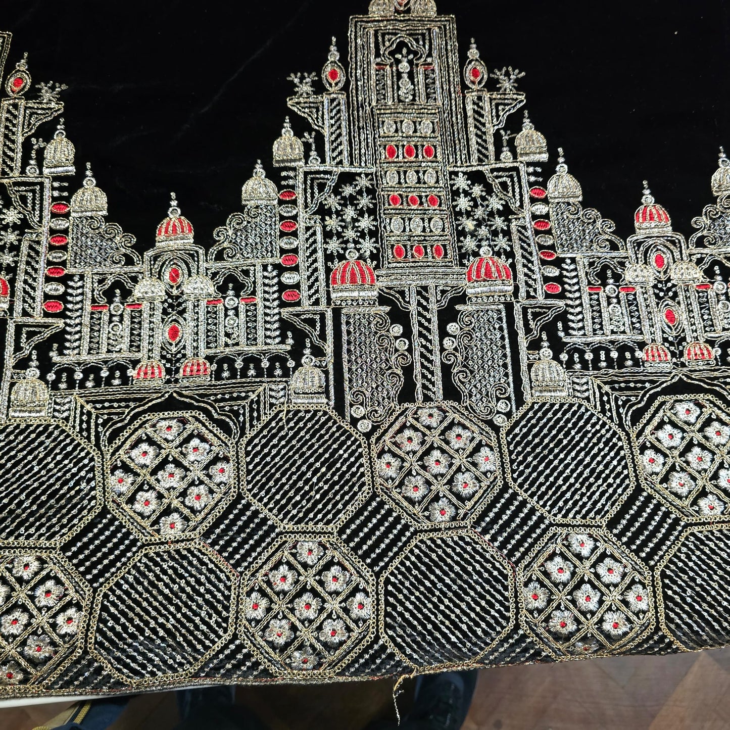 Black Velvet Fabric Gold Palace Embroidery Indian Wedding Bridal Dress Material 58" by Meter