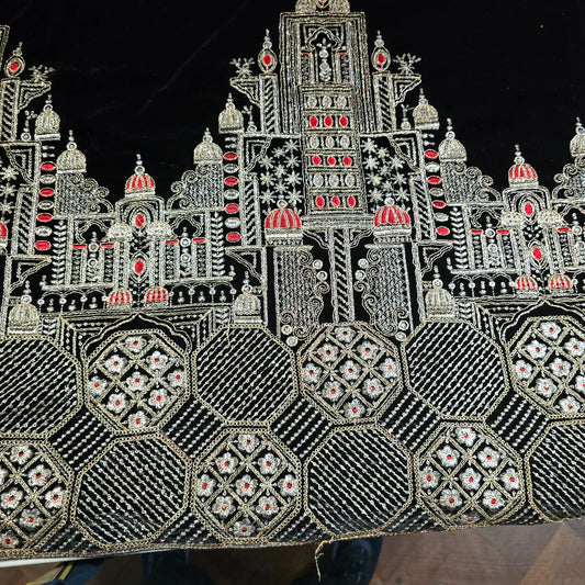 Black Velvet Fabric Gold Palace Embroidery Indian Wedding Bridal Dress Material 58" by Meter