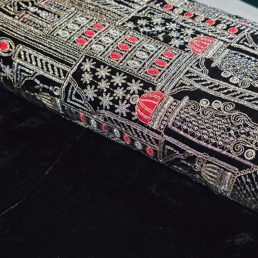 Black Velvet Fabric Gold Palace Embroidery Indian Wedding Bridal Dress Material 58" by Meter