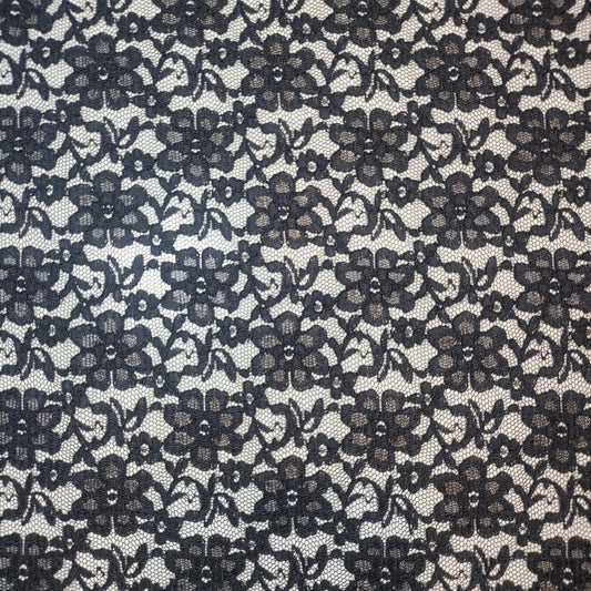 Black Corded Floral Stretch Floral Bridal Lace Fabric Polyester Mesh Elastane Blend Dress Material 58" By The Meter