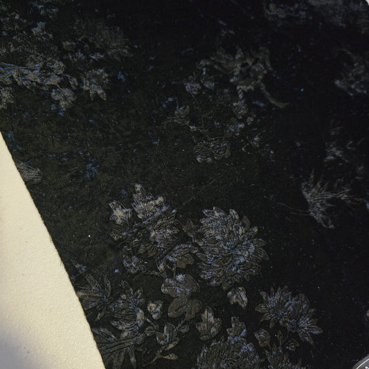 Black Floral Micro Velvet Luxury Fabric Dress Craft Costume Decor Material 58" By The Meter